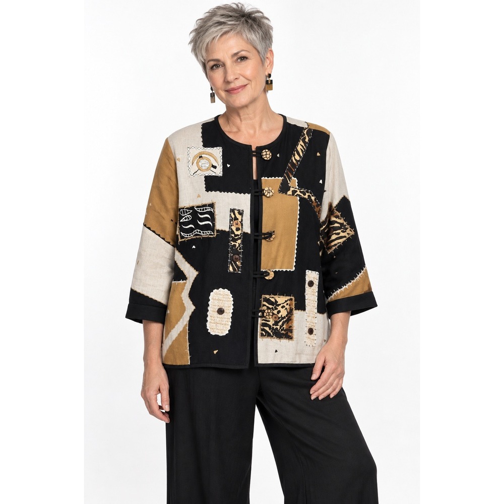 Vintage 90s Art To Wear Patchwork Applique Jacket S Animal Print Lagenlook Boho